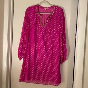 Lilly Pulitzer Pink and Gold Silk Dress
